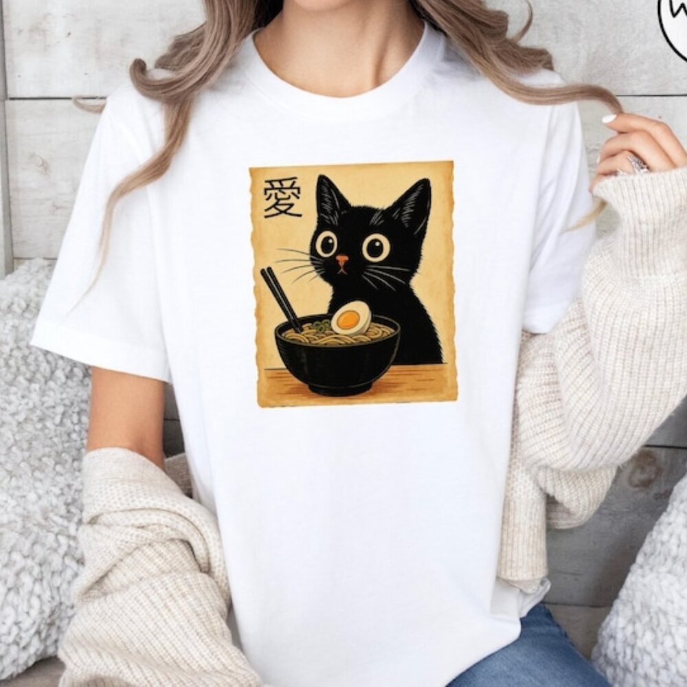 Ramen Cat Shirt, Cute Noodle Cat Shirt, Kawaii Japanese Anime Cat T Shirt 165
